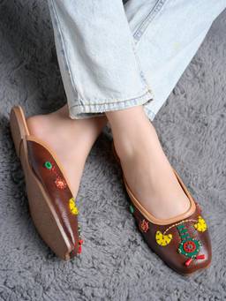 Shoetopia - Brown Embroidered Ethnic Mule Flats