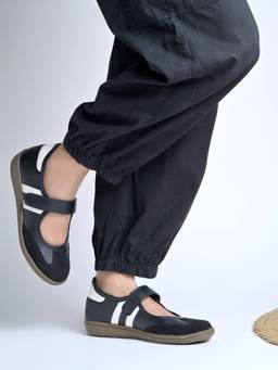 Shoetopia - Black Mary Jane Sneakers Hook and Loop Velcro Closure Soft