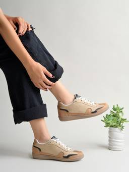 Shoetopia - Beige Casual Lace-Up Sneakers | Lightweight Walking