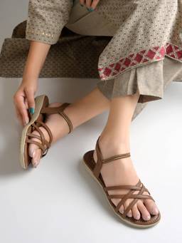 Shoetopia - Brown Comfort Sandals Elastic Back Strap Soft Cushioned