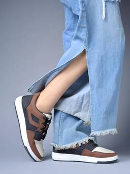 Shoetopia - Brown Lace-Up Casual Sneakers | Lightweight Cushioned