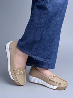 Shoetopia - Beige Loafers for Stylish Slip-On Casual Comfortable