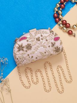 SWISNI - D Frame Baby Pink Embellished Clutch Bag (S)