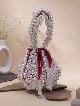 SWISNI - New Red Seude Lotus Potli Bag (S)