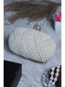 SWISNI - White Pearly Designer Oval Shaped Clutch (S)