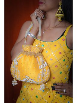 SWISNI - Yellow Embroidred Potli Bag For Party (S)