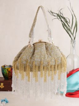 SWISNI - Golden Silver Crystal Half Frame Clutch Bag (S)