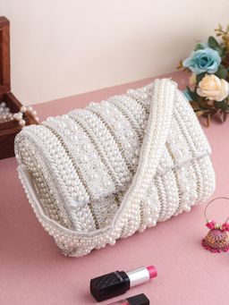 SWISNI - White Pearl Flap Clutch Bag (S)