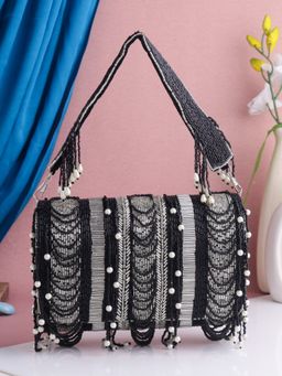 SWISNI - Black Silver Mala Flap Clutch Bag (S)
