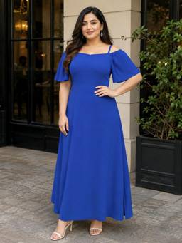 Qurvii - Women Blue Solid/Plain Moss Crepe Dress