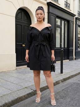 Qurvii - Women Black Solid/Plain Poplin Dress