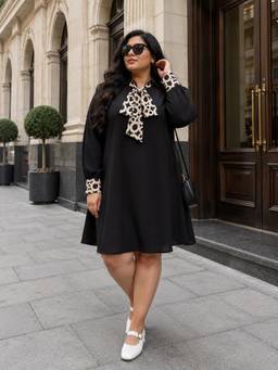 Qurvii - Women Black Solid/Plain Moss Crepe Dress