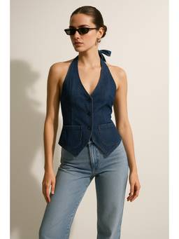 Belliskey - Women Blue Solid/Plain Denim Crop Top