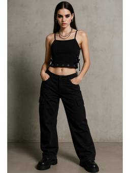 Belliskey - Women Black Solid/Plain Denim Crop Top