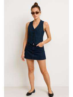 Belliskey - Women Blue Stripes Denim Crop Top