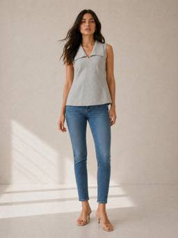 Belliskey - Women Grey Solid/Plain Cotton Crop Top
