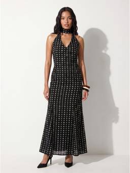 NISHORAMA - Women Black Printed Cotton Dress