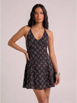 NISHORAMA - Women Black Printed Cotton Dress