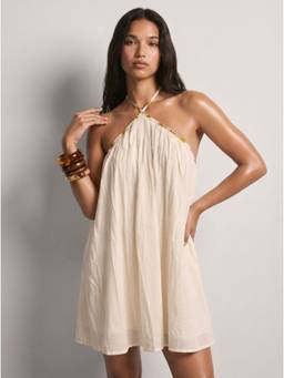 NISHORAMA - Women Beige Solid/Plain Mul Dress