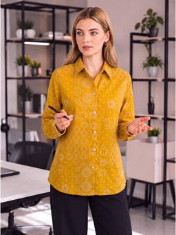 Yufta - Women Yellow Printed Cotton Shirt