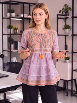 Yufta - Women Lavender Printed Cotton Top