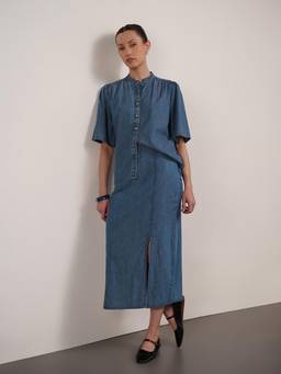 FABLE STREET - Women Blue Solid/Plain Denim Co-Ord Set