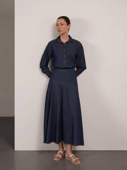 FABLE STREET - Women Navy Blue Solid/Plain Denim Co-Ord Set