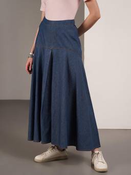 FABLE STREET - Women Navy Blue Solid/Plain Denim Skirt