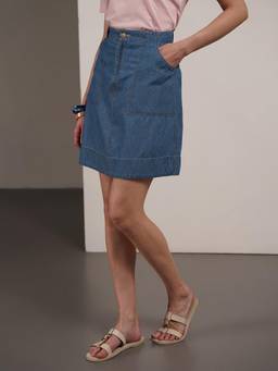FABLE STREET - Women Blue Solid/Plain Denim Skirt