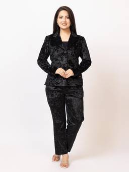 LASOON - Women Black Solid/Plain Velvet Co-Ord Set