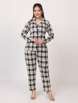 LASOON - Women Black Checks Poly/Spandex Co-Ord Set