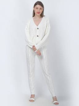 NOBARR - Women White Solid/Plain Acrylic Co-Ord Set