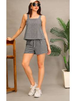 NOBARR - Women Black Checks Cotton Co-Ord Set