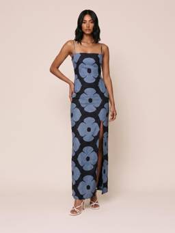 NISHORAMA - Women Blue Floral Pure Cotton Dress