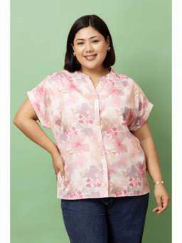 PURYS PLUS - Women Beige Floral Linen Blend Shirt