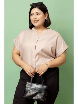 PURYS PLUS - Women Pink Solid/Plain Linen Blend Shirt