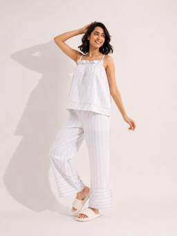 Slumber Jill - Women Multi-Color Stripes Cotton Co-Ord Set