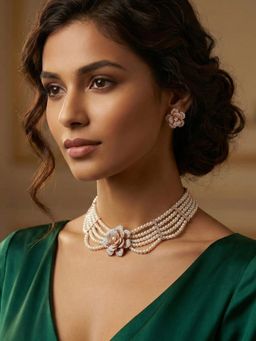 Estele - Women White Alloy Rose Gold Jewellry Set