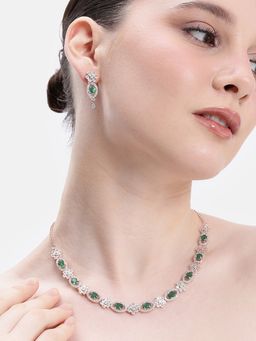 Estele - Women Green Brass Rose Gold Jewellry Set