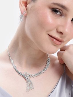 Estele - Women White Brass Rhodium Jewellry Set