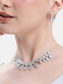 Estele - Women White Brass Rhodium Jewellry Set