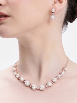 Estele - Women White Brass Rose Gold Jewellry Set