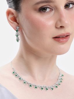 Estele - Women Green Brass Rhodium Jewellry Set