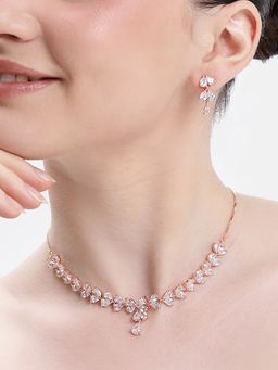 Estele - Women White Brass Rose Gold Jewellry Set