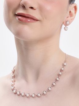 Estele - Women White Brass Rose Gold Jewellry Set