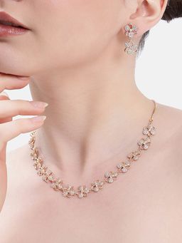 Estele - Women White Brass Rose Gold Jewellry Set