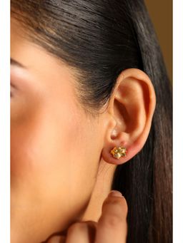 Biba - Women White Brass Gold Earrings