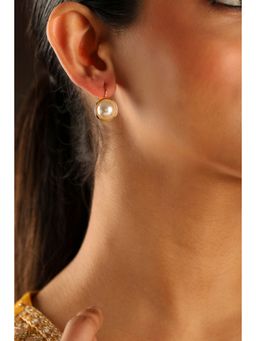 Biba - Women White Brass Gold Earrings