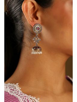 Biba - Women Red Brass Silver Earrings