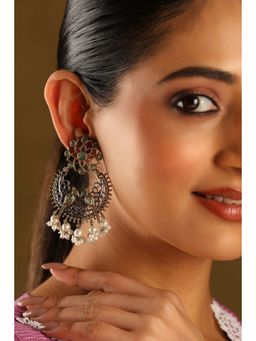 Biba - Women Green Brass Silver Earrings